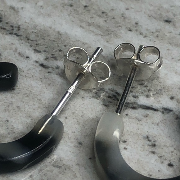 925 Sterling Silver Acrylic Half Hoop Earrings - Picture 6 of 8